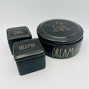 Rae Dunn by Magenta Dreamer Container Set 3 Pieces Black Gold Ceramic NWT